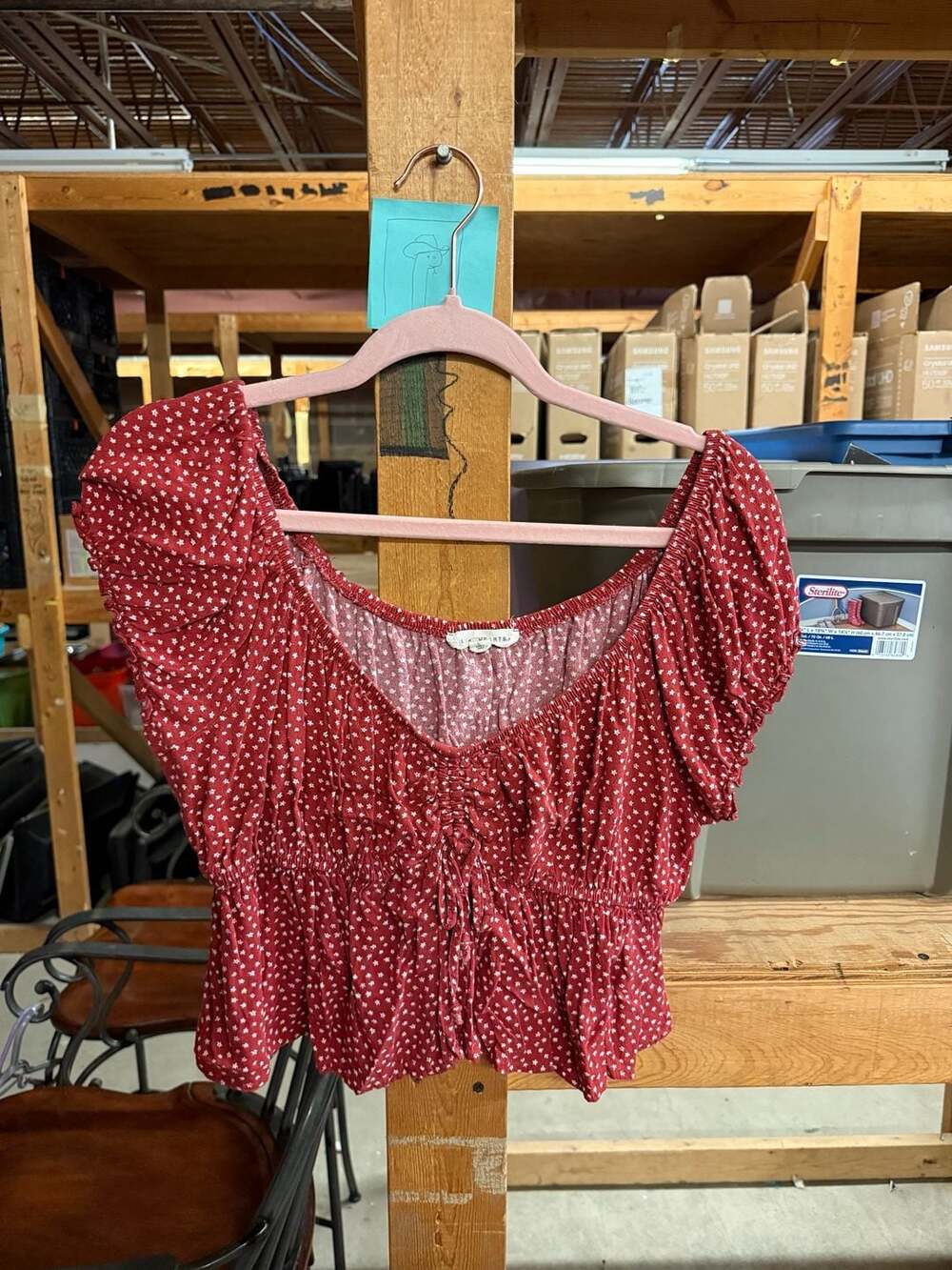 LA Hearts Crop Top Size L Red White Floral Smocked Peplum